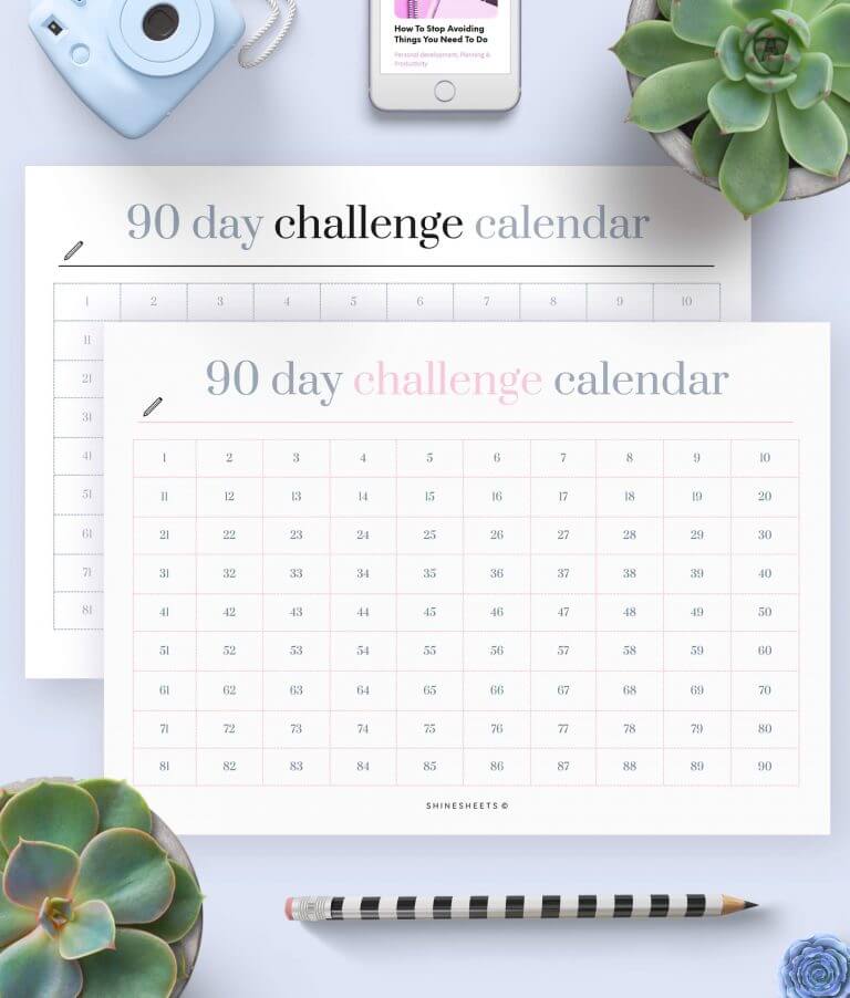 Challenge Calendar Printable on table