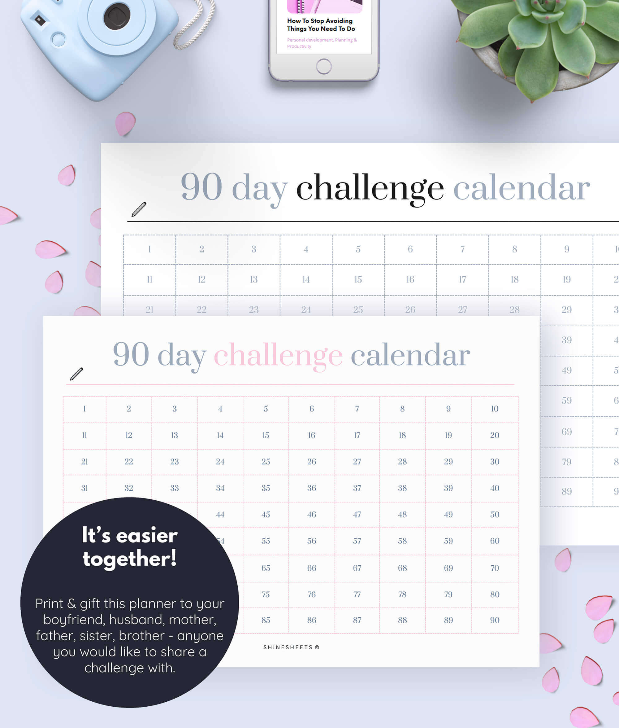 90 Day Challenge Calendar PDF preview