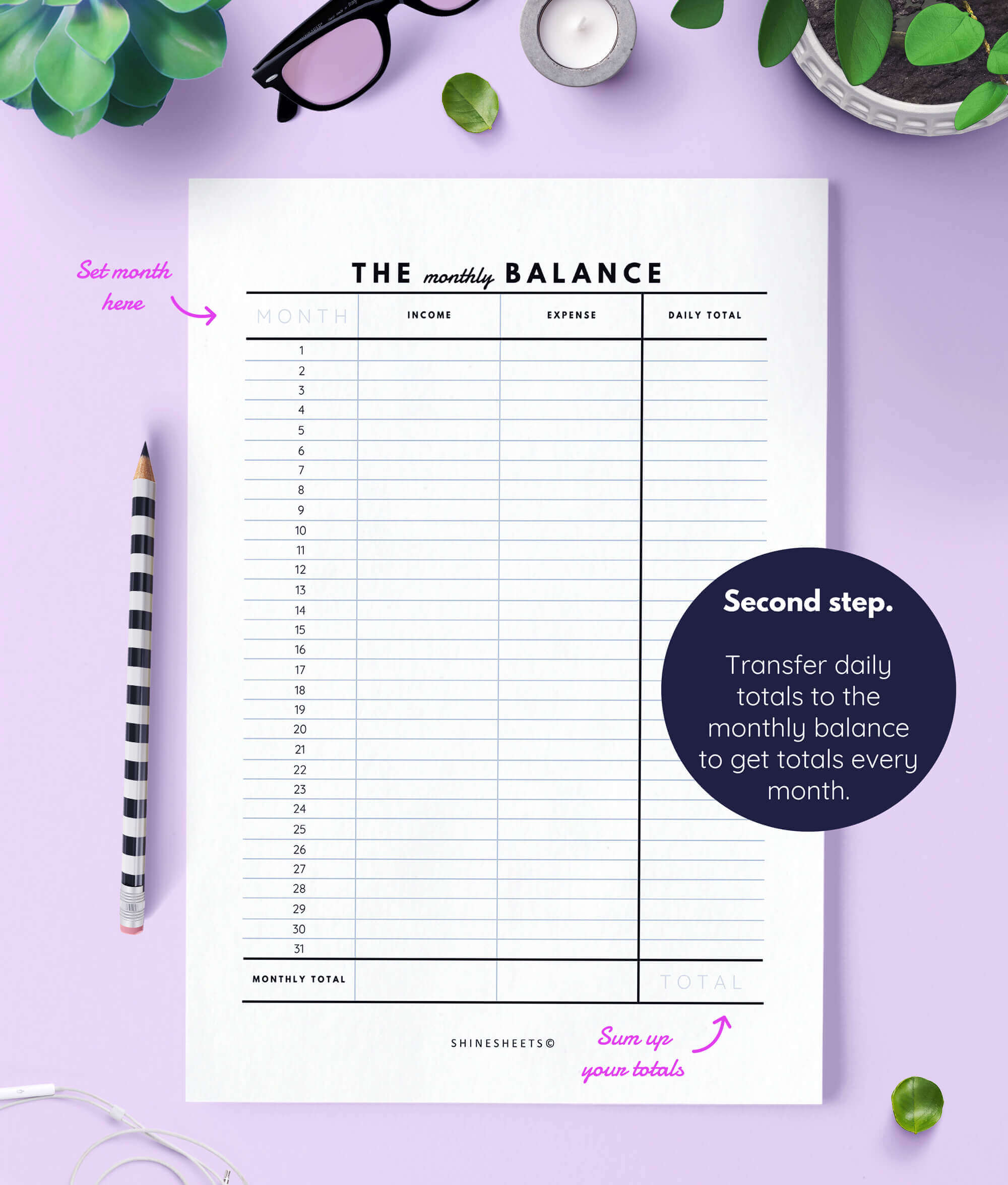 Finance Tracker Printable monthly balance template