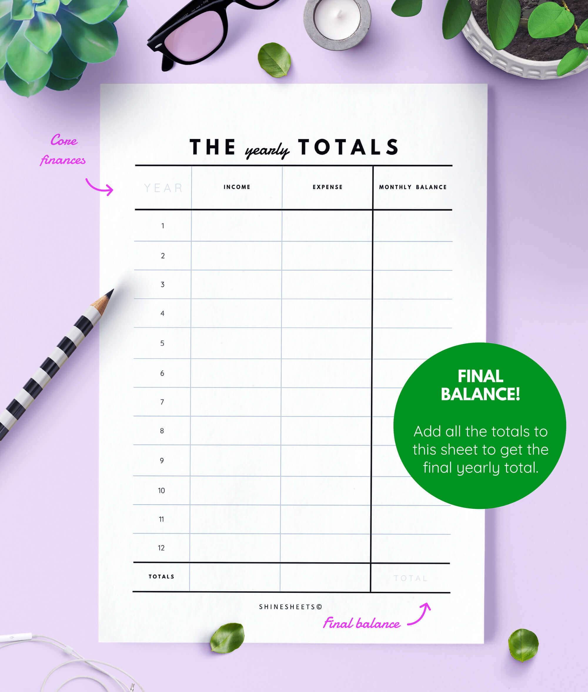 yearly totals in free Finance Tracker Printable