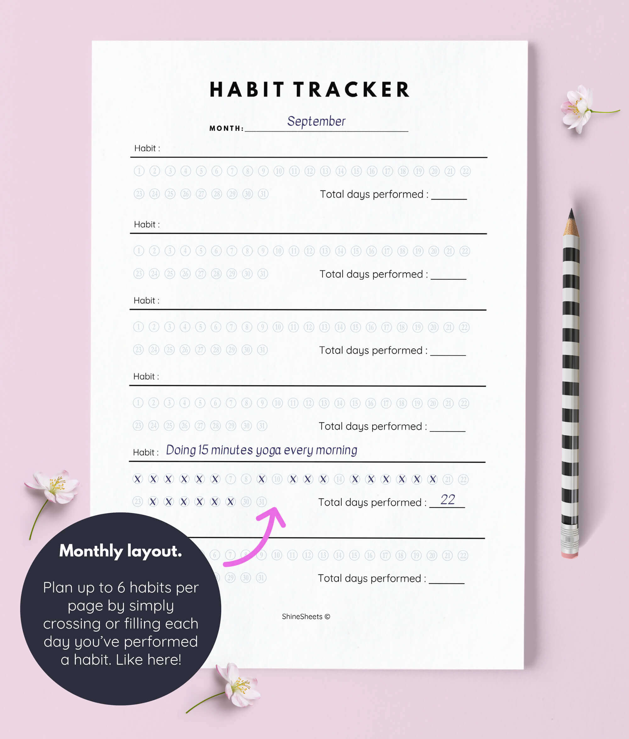 Habit Tracker Printable for free