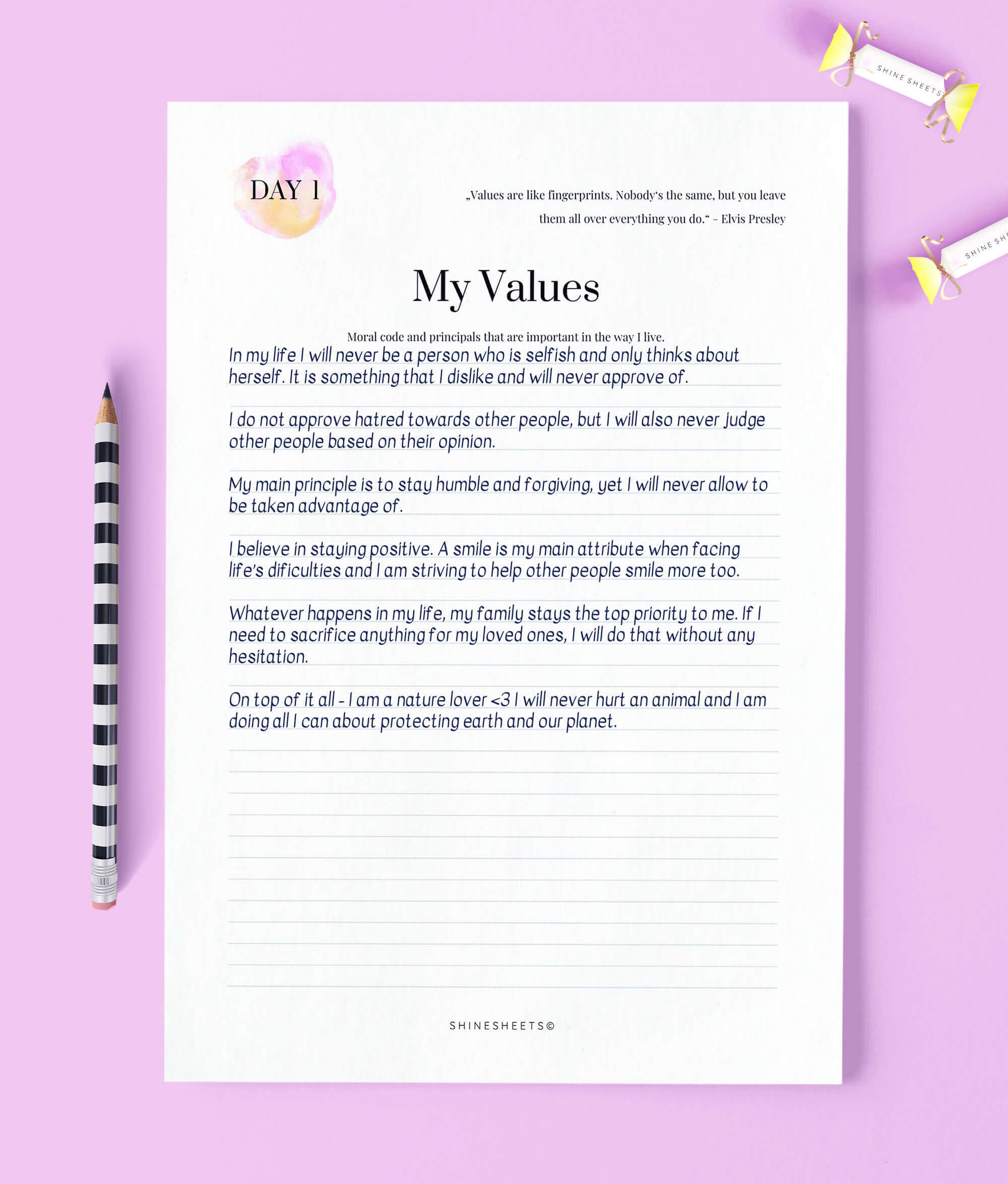 Self Discovery Journal Printable filled page for example