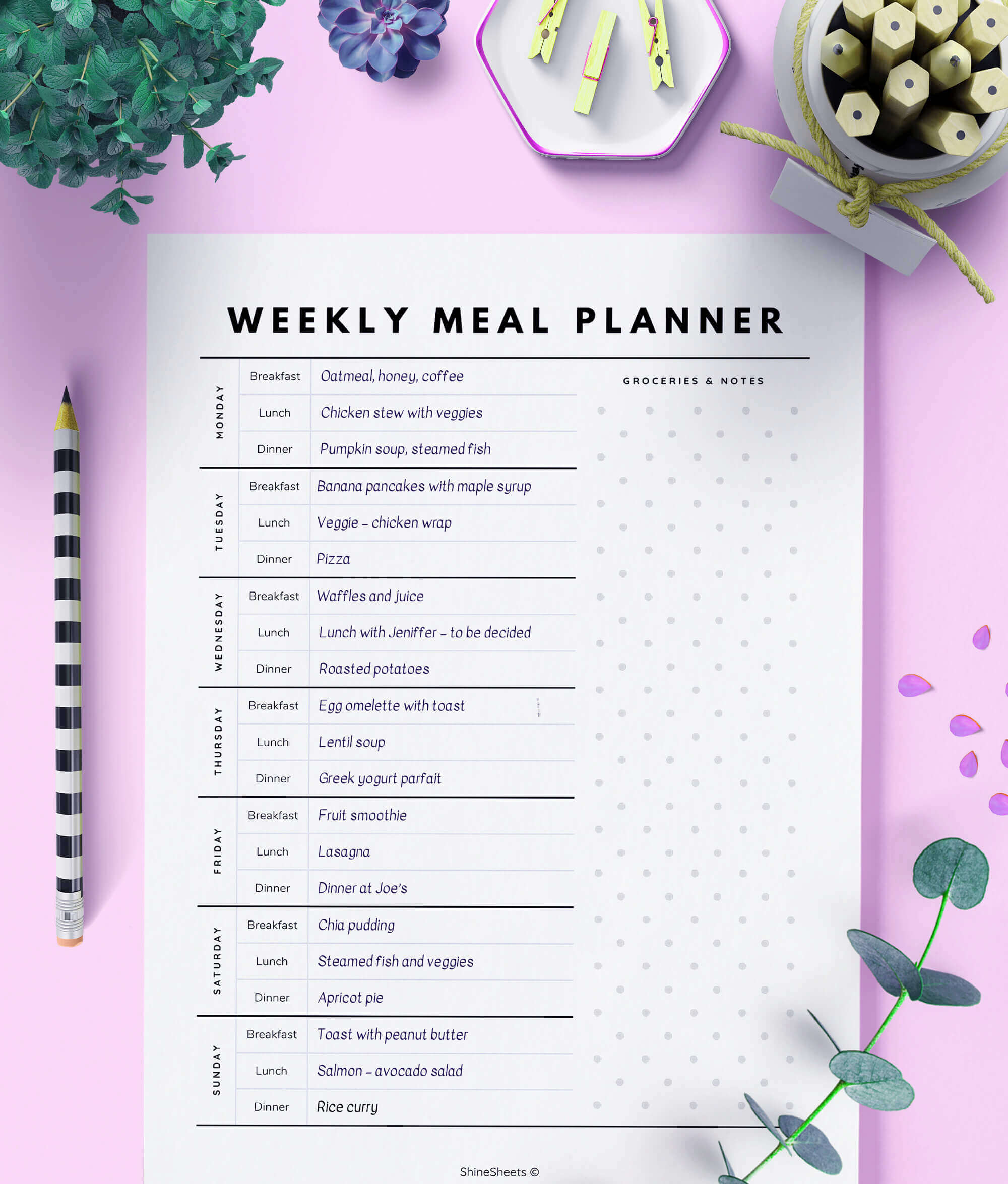 Weekly Meal Planner Template Printable