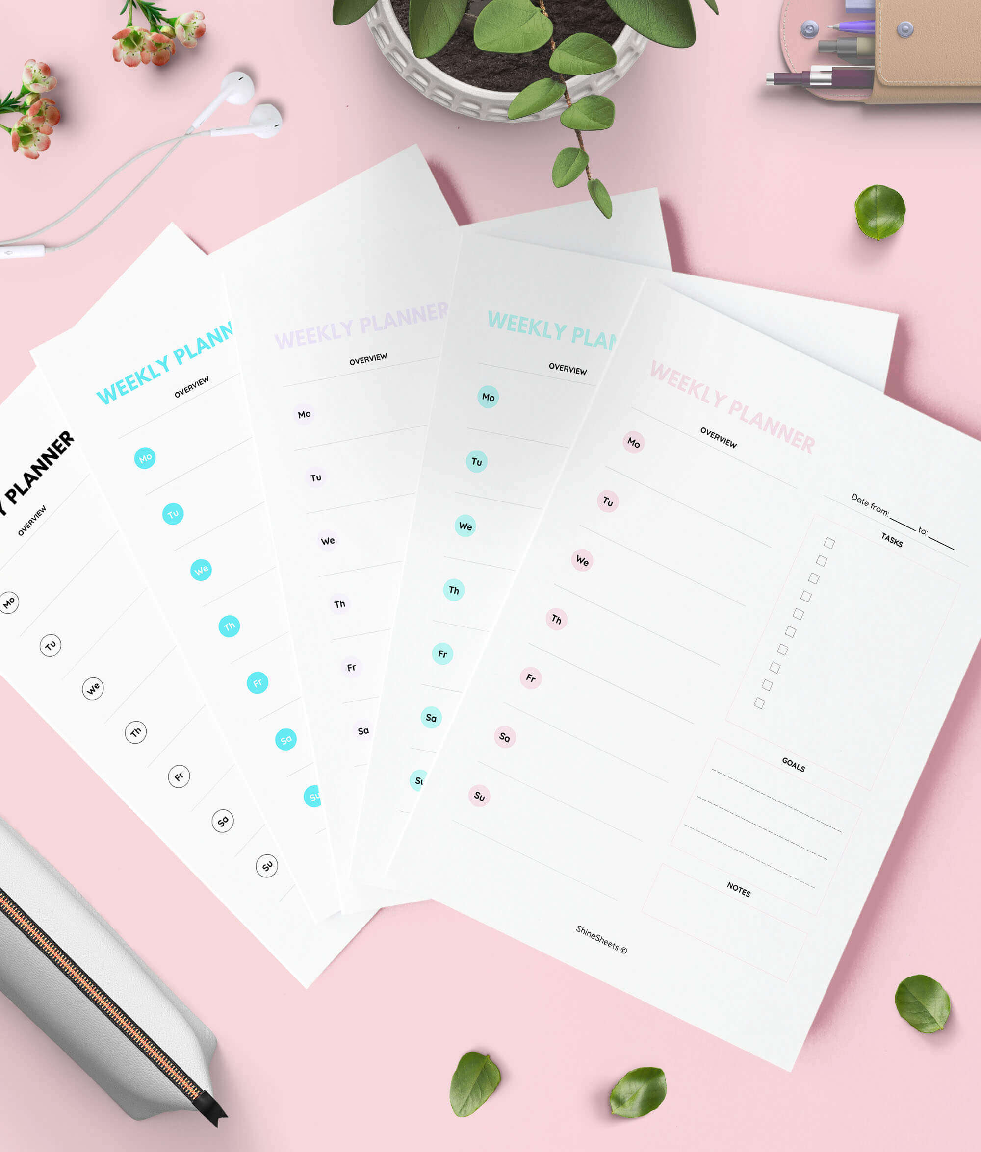 Weekly Planner Printable for work efficiency multiple colors 