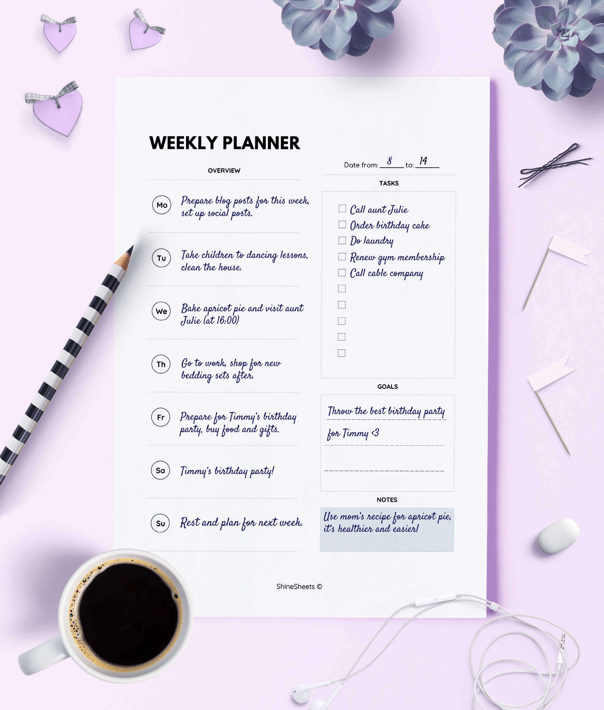 Weekly Planner Printable Week On One Page for work efficiency
