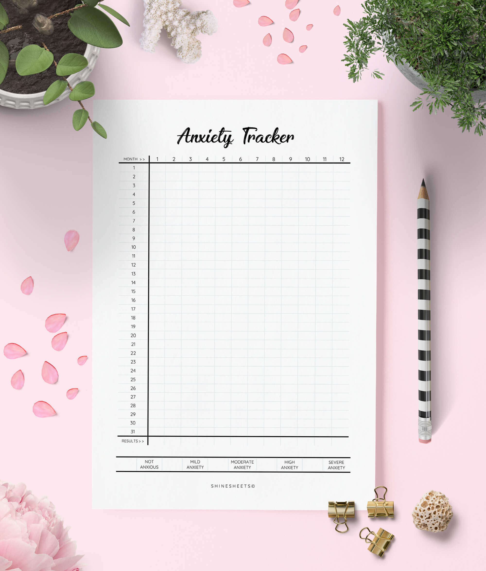printable anxiety tracker on a table