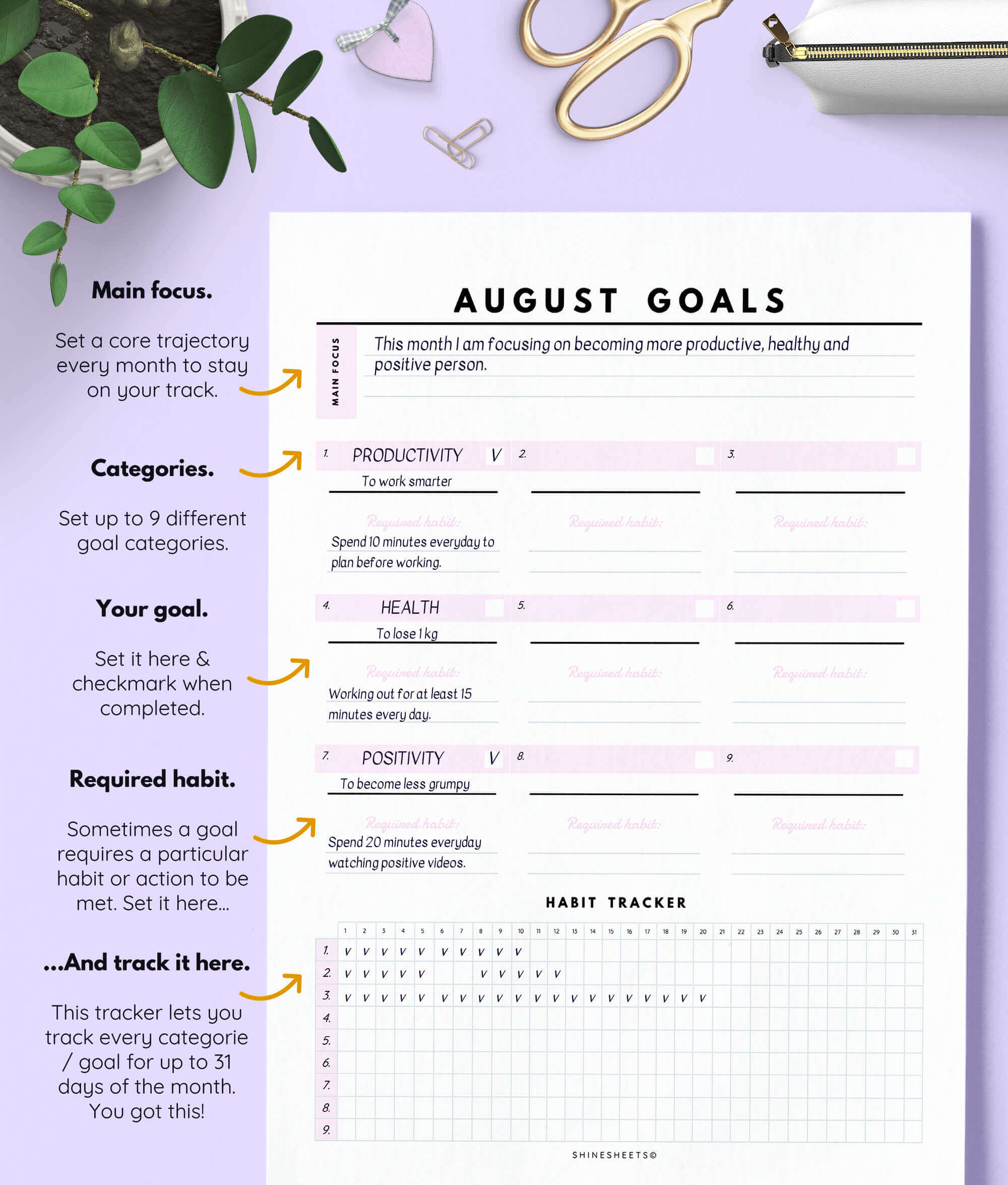 how to plan monthly goals with a monthly goal planner printable - explained