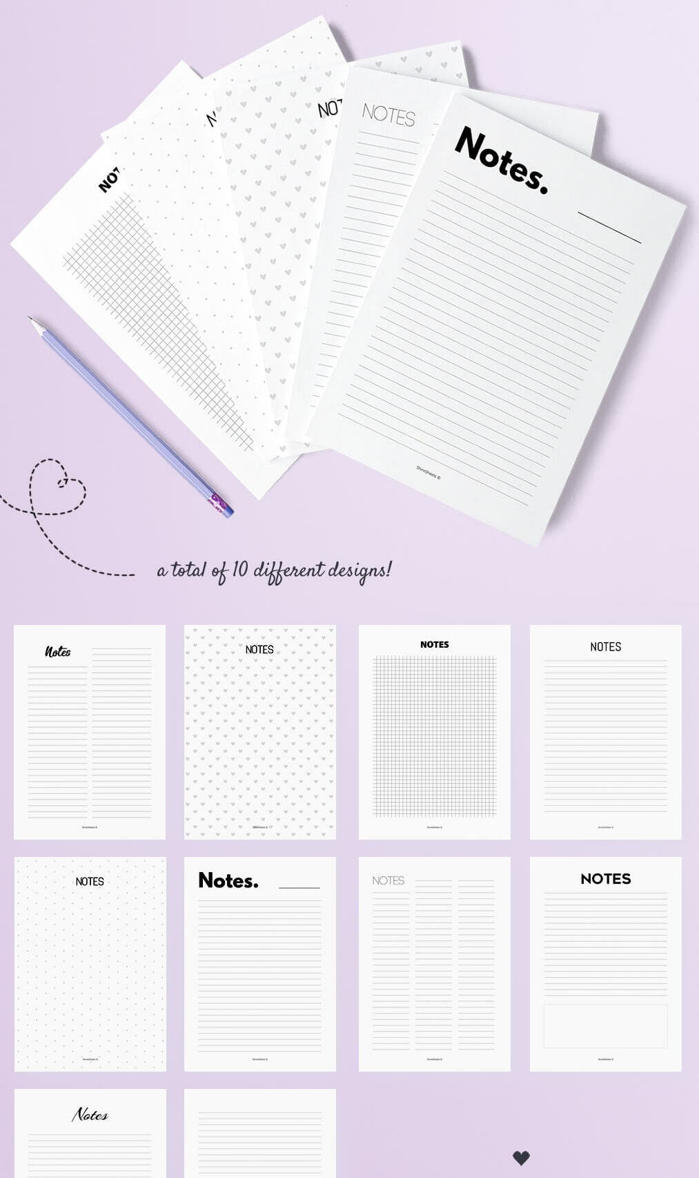PRINTABLE NOTES 10 DESIGNS PACK to boos productivity at home