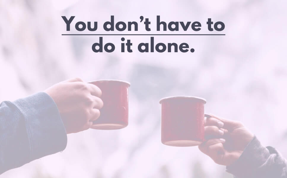 A quote on how to get things done with a display of two people holding cups of coffee