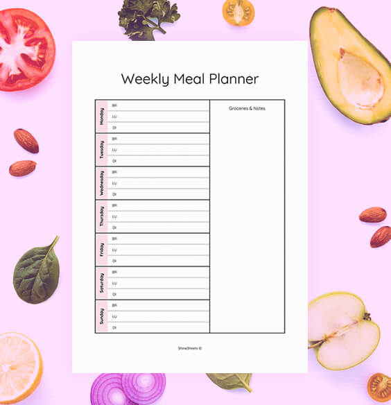meal planner template on table to plan your meals