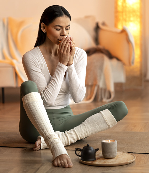 woman trying out relaxing self care ideas