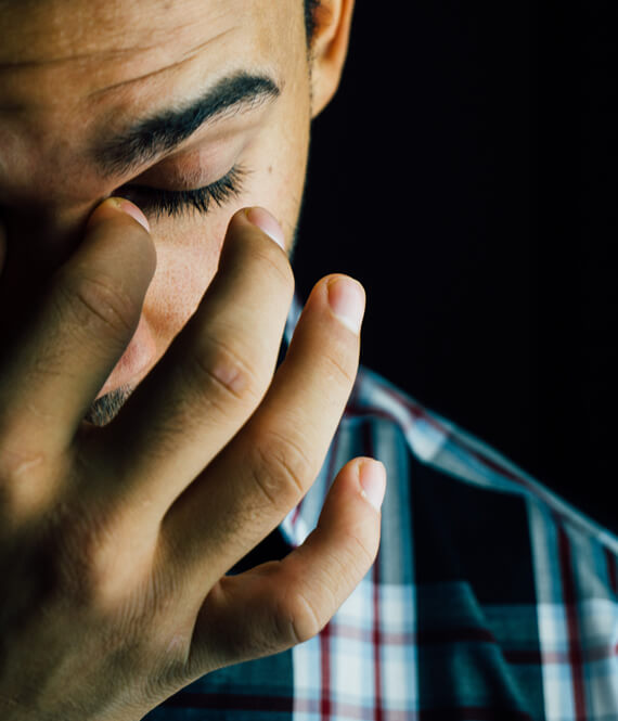 guy having strong negative thoughts and trying to learn how to stop negative self-talk