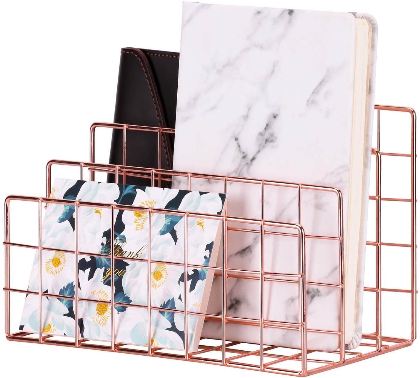 minimalistic rose gold desk organizer as an idea of how to get organized