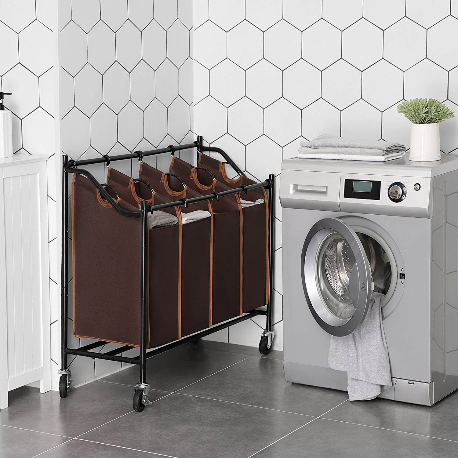 divided laundry sorting bags as an idea of how to get organized