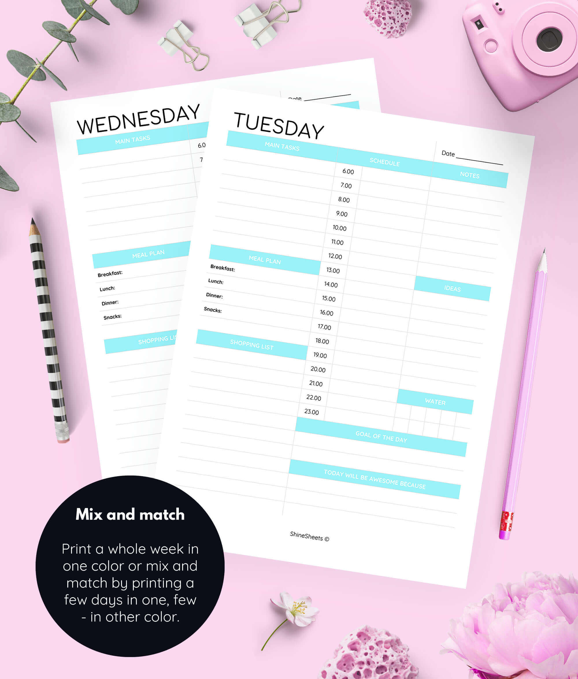 free colorful weekly planner printable