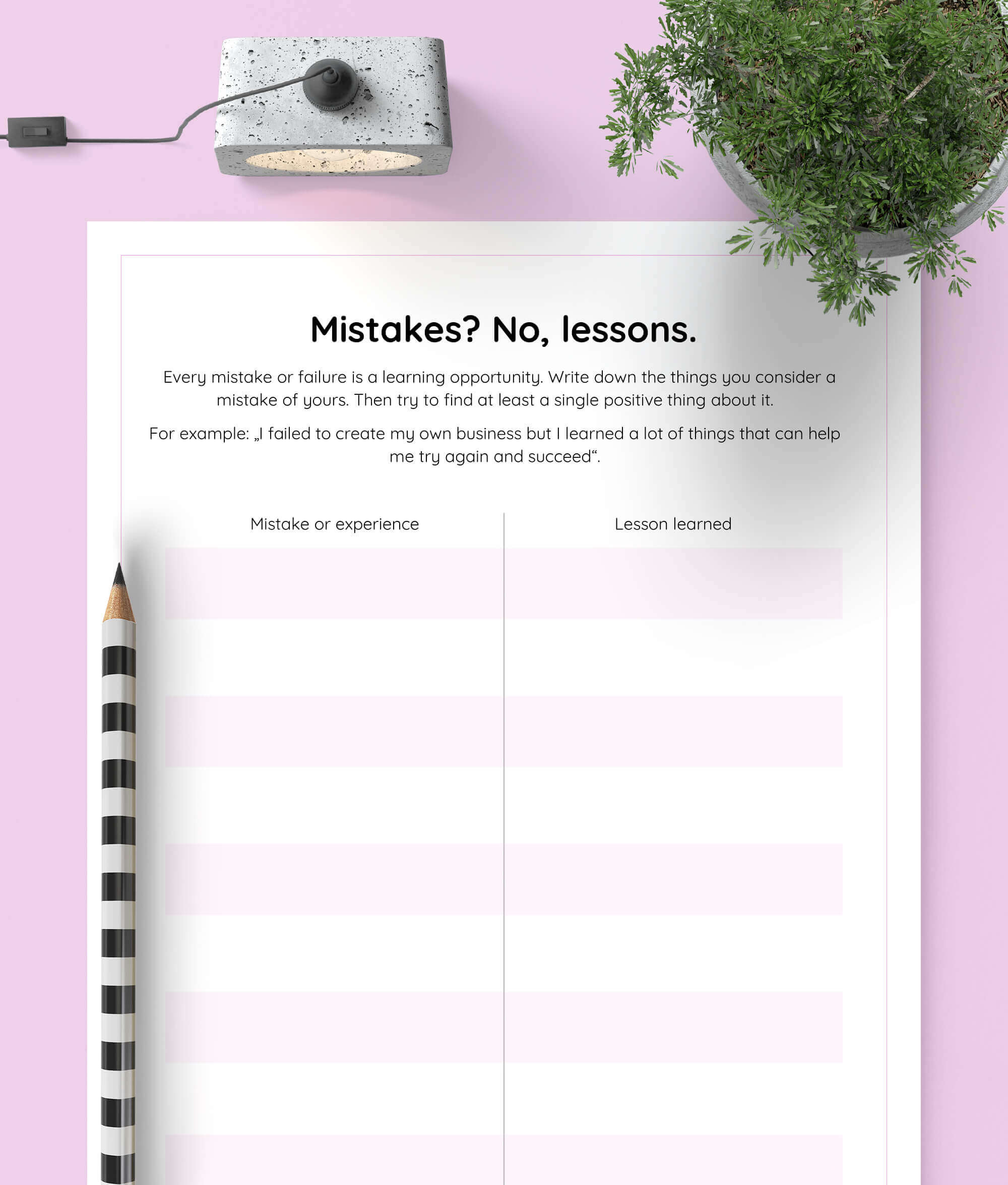 mistakes optimisation page in free printable positivity planner