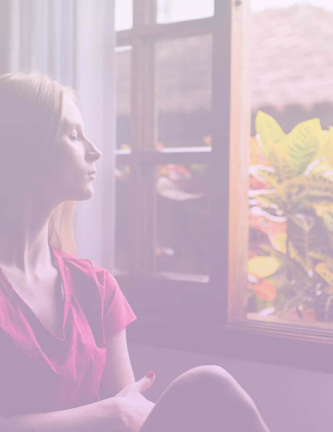 woman enjoying fresh air in her meditation room