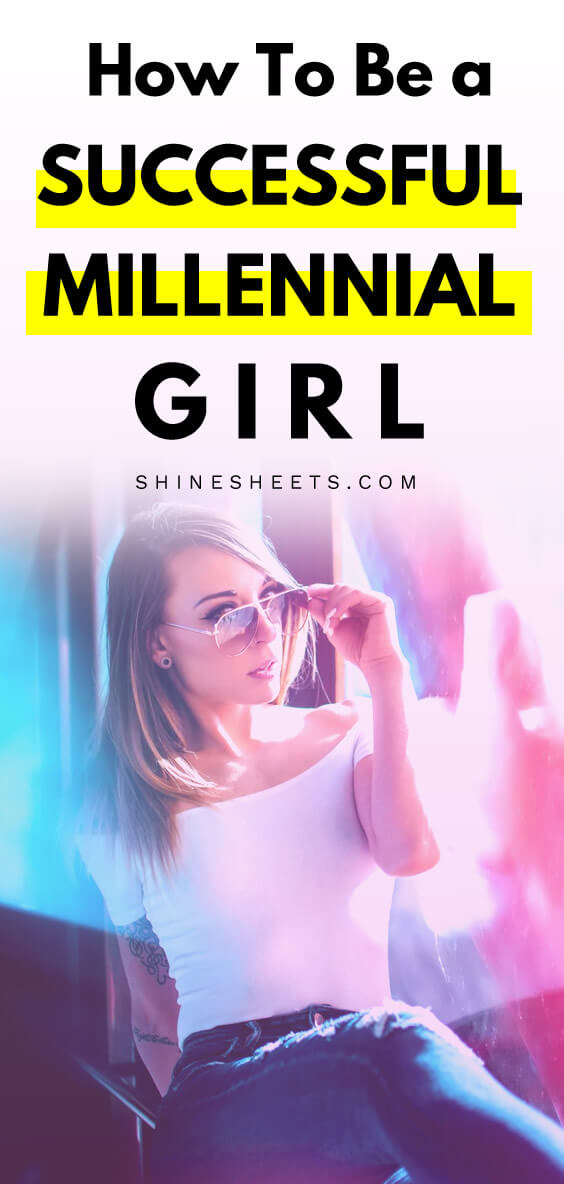 Successful-looking millennial woman on a colorful background