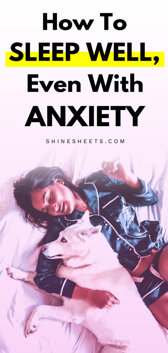 Sad but smiling woman on the bed as an illustration of how to sleep with anxiety
