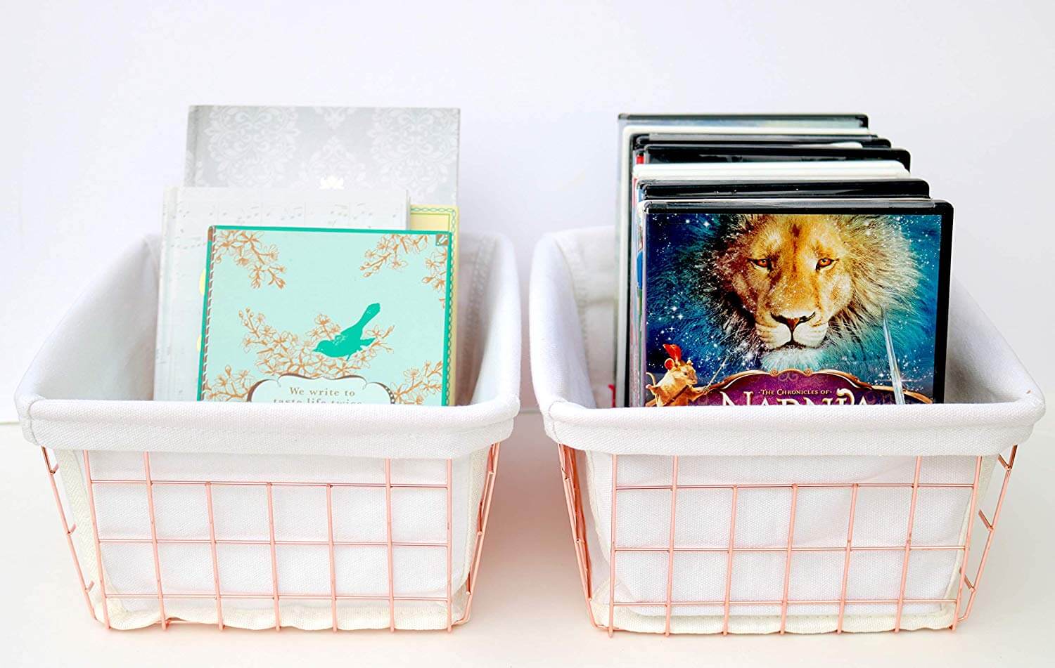 metal wire organizers with books as a product suggestion on how to keep your house clean
