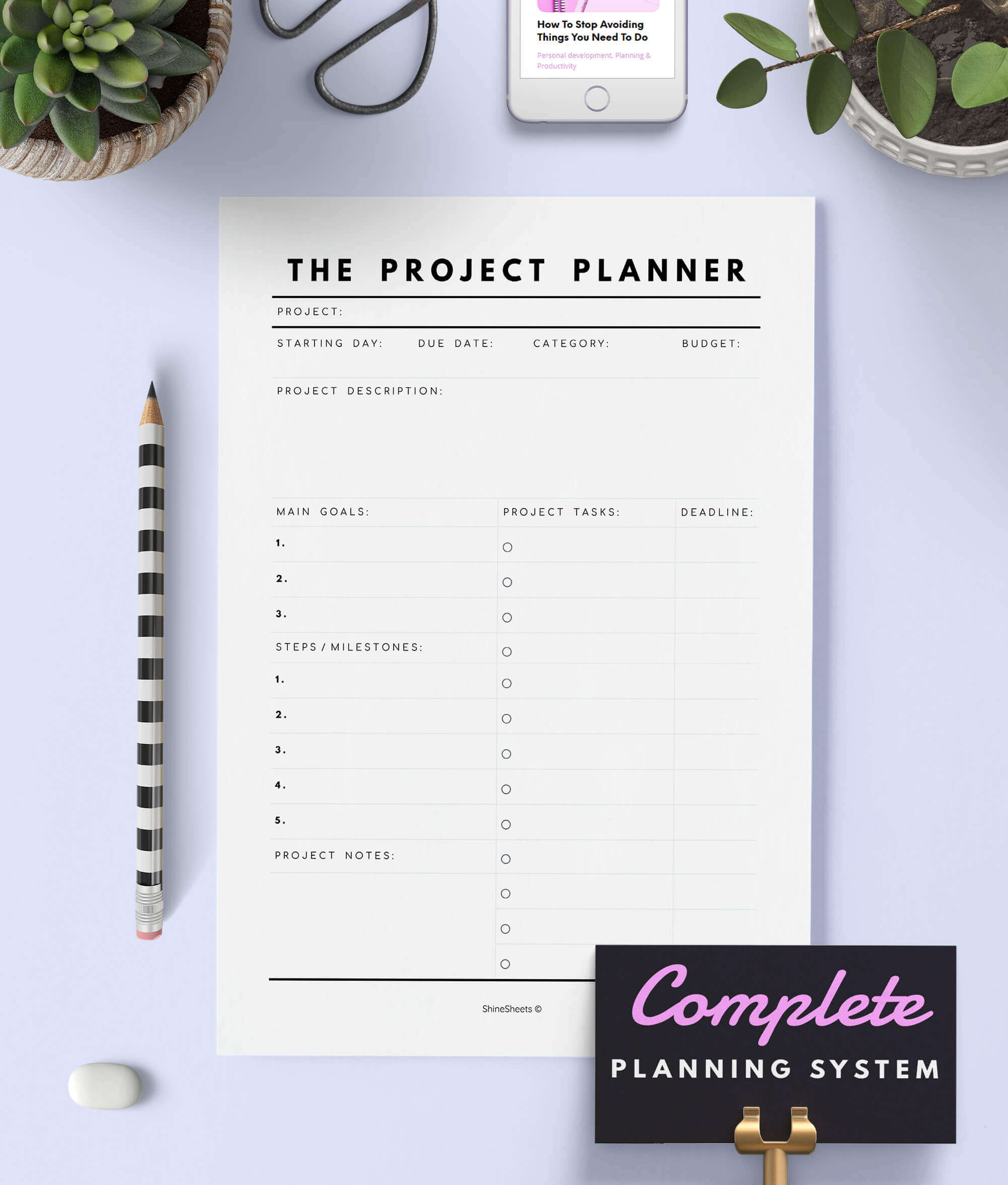 Project Planner Printable example