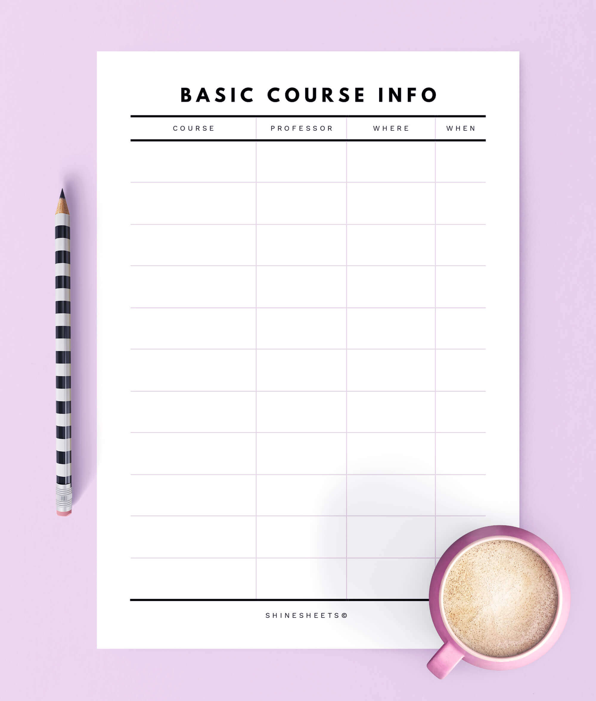 basic course info example in free student planner printable