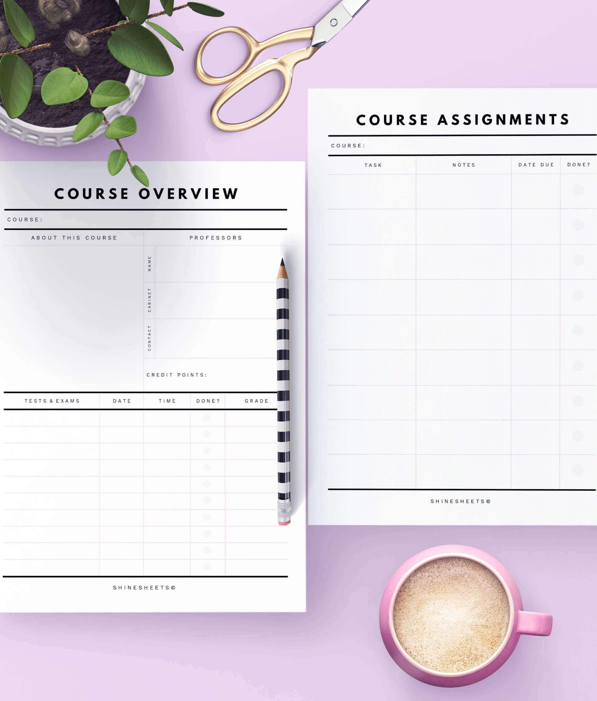 course overview free student planner printable pages