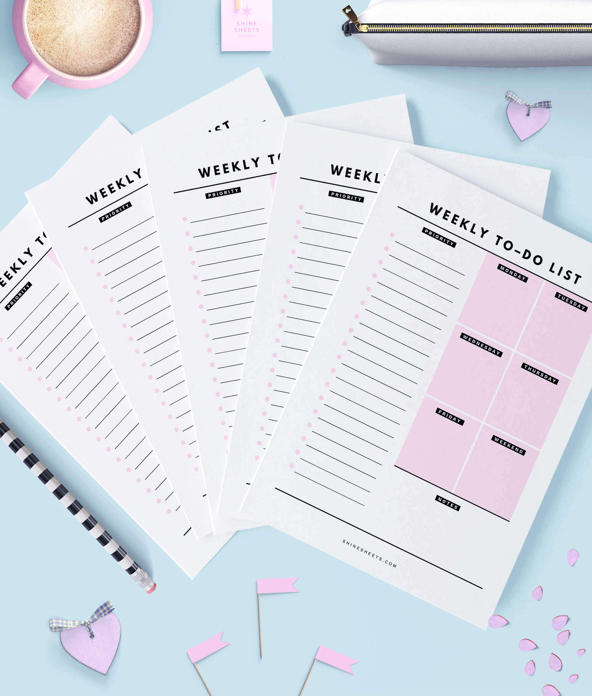 Weekly To Do List Printable several pages on table