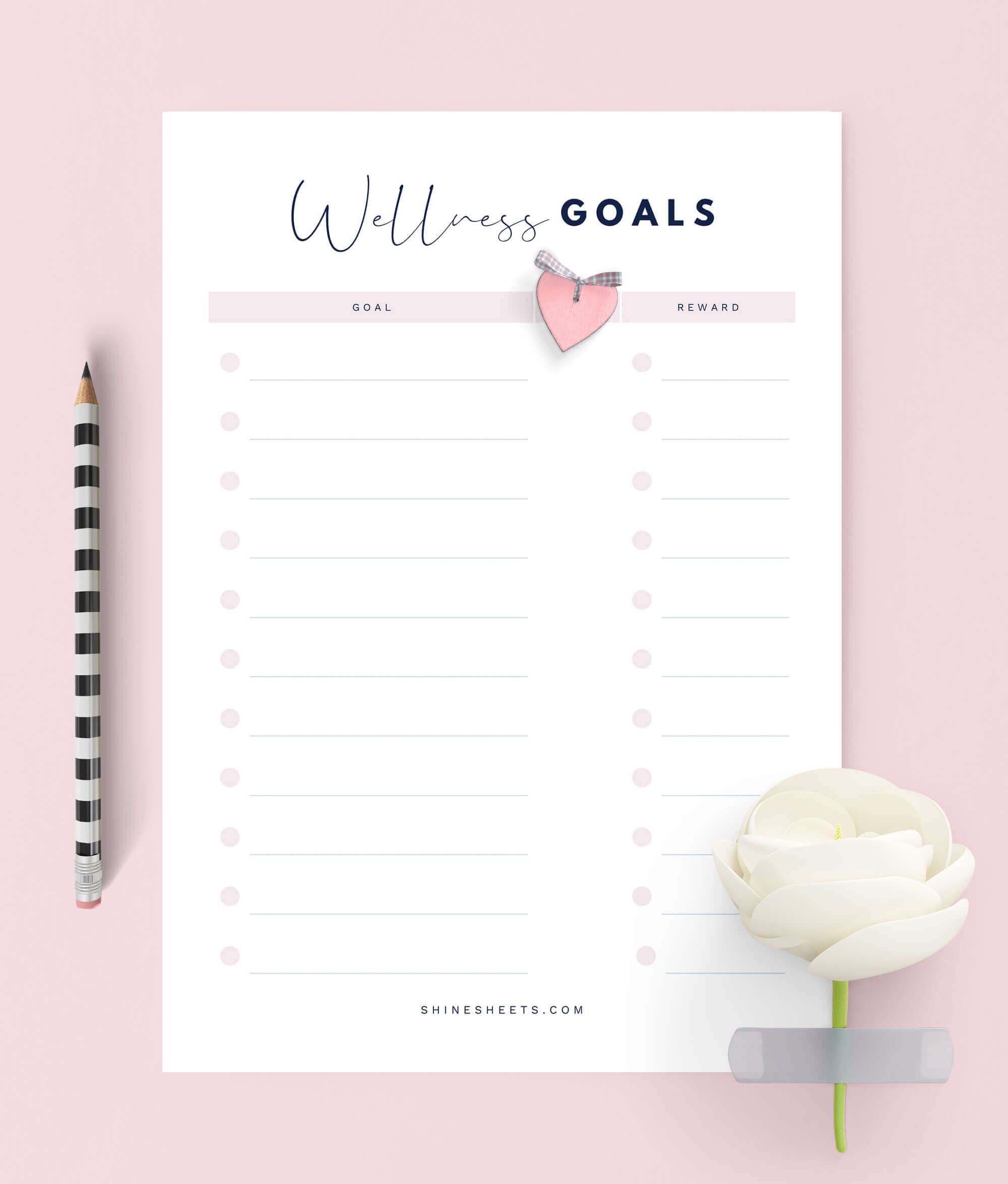 Wellness Planner Printable wellness goals page