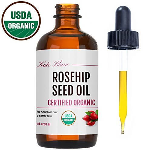 A bottle of rosehip seed oil for oily skin