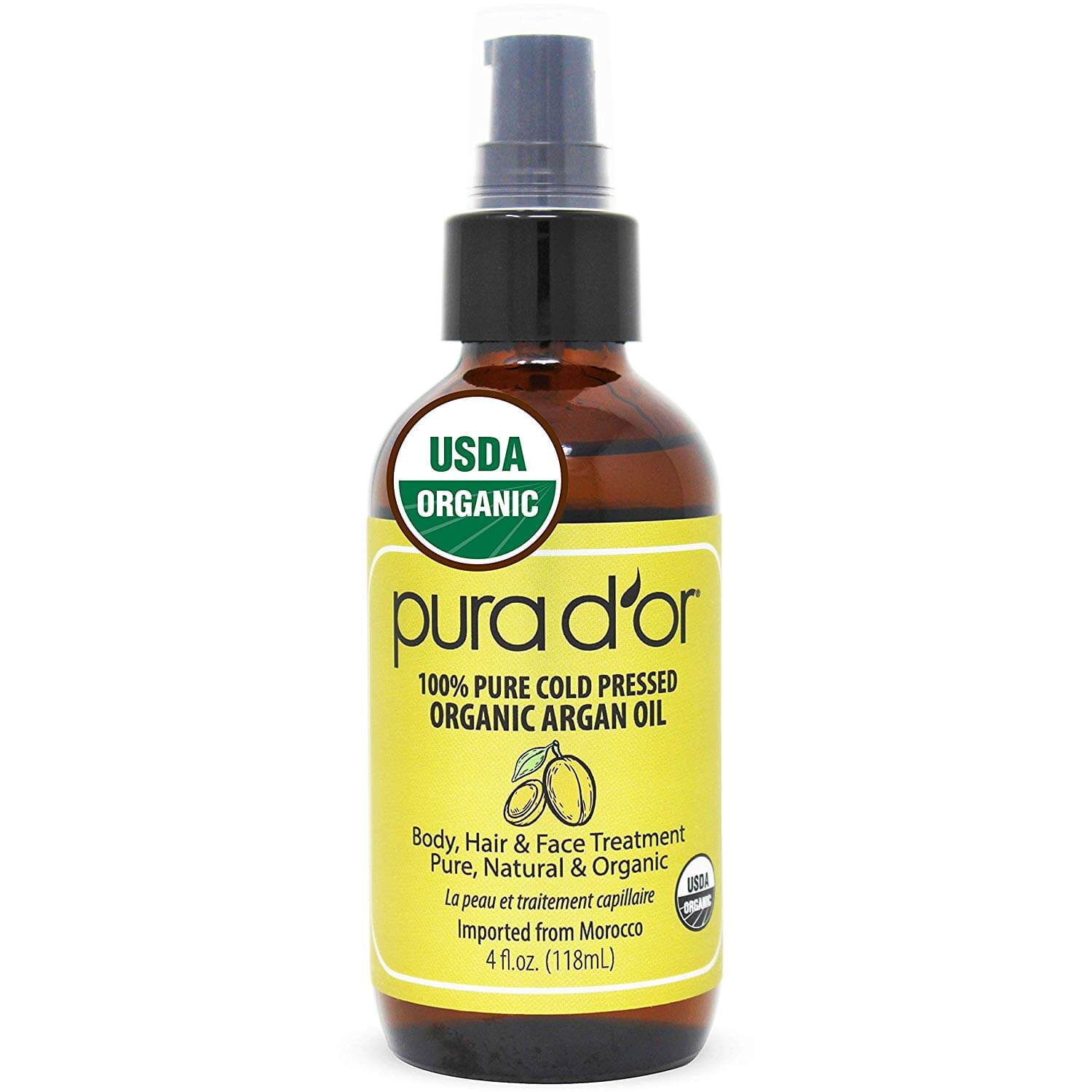 A bottle of pura d'or organic argan oil for oily skin