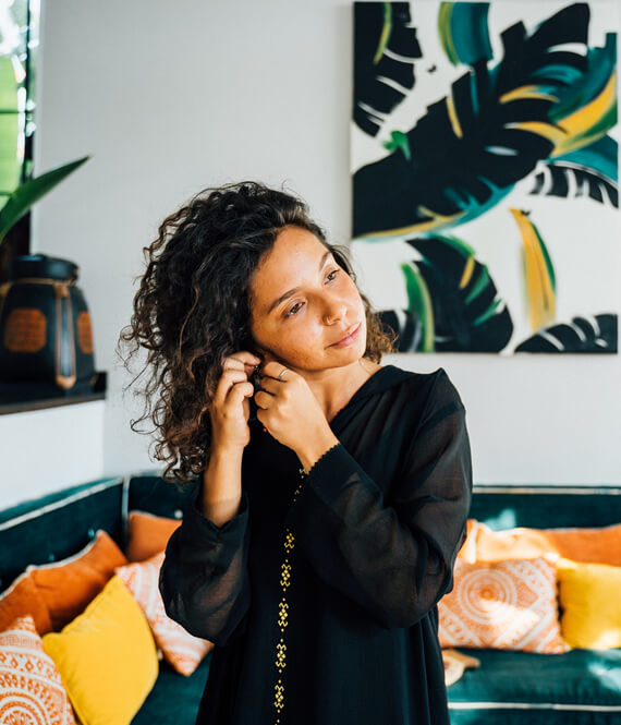 anxious woman getting ready for a date