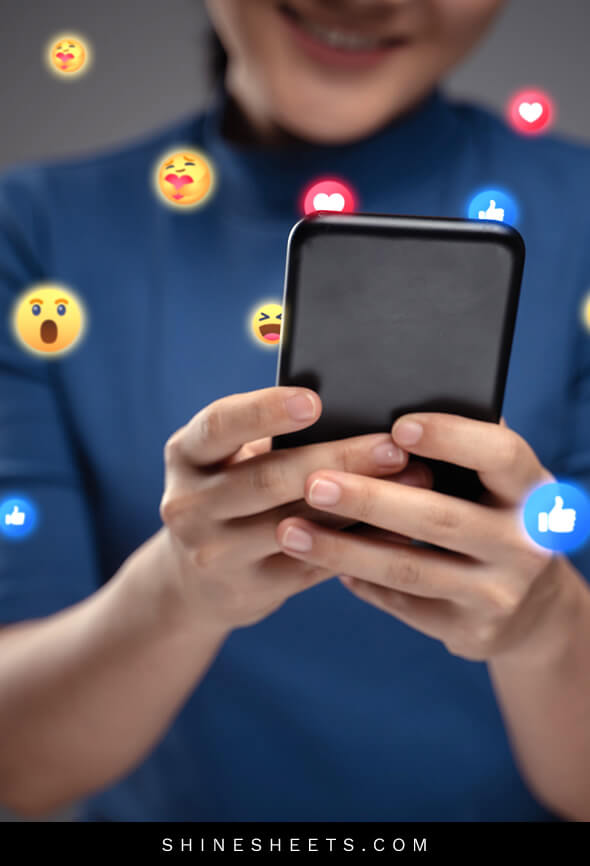 woman pushing like and love buttons on her crush object's social media