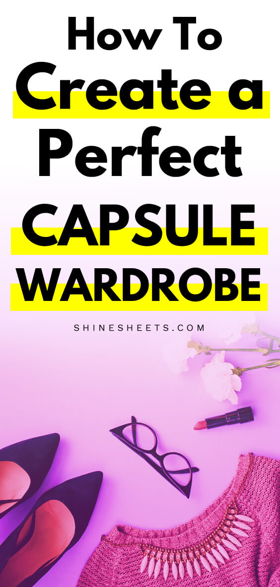Capsule wardrobe items placed on pretty pink background