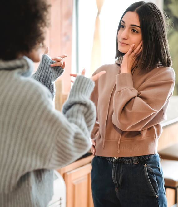 woman listening to a narcissistic person ranting