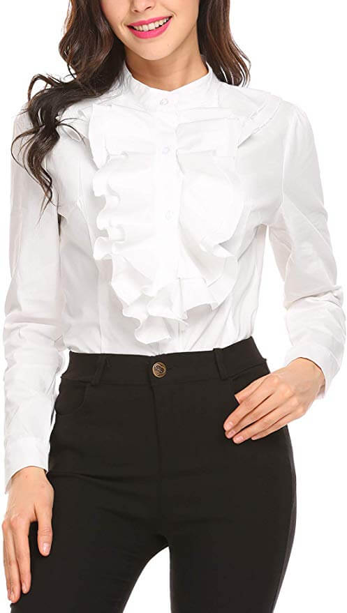 Young woman shows how to look expensive while wearing a white shirt