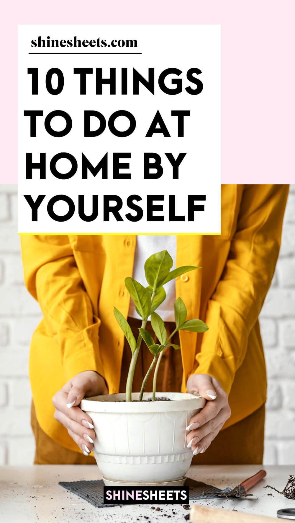 woman taking care of a potted plant