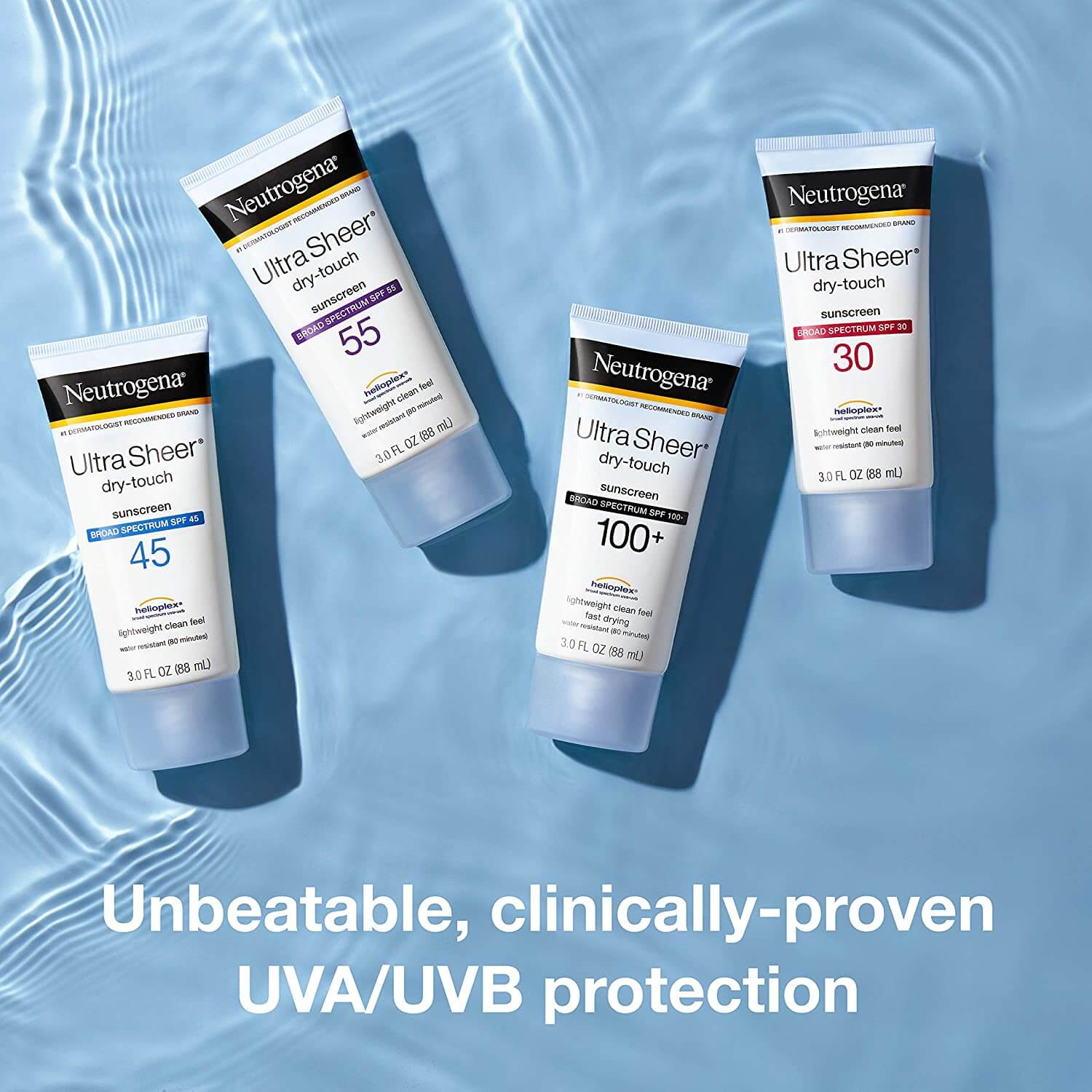 Sunscreen products displayed as important beauty tips for face