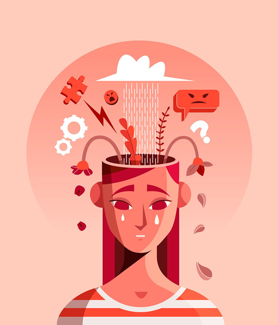 art picture depicting a woman who suffers from mental exhaustion