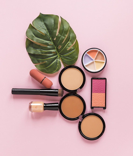 makeup essentials on the table