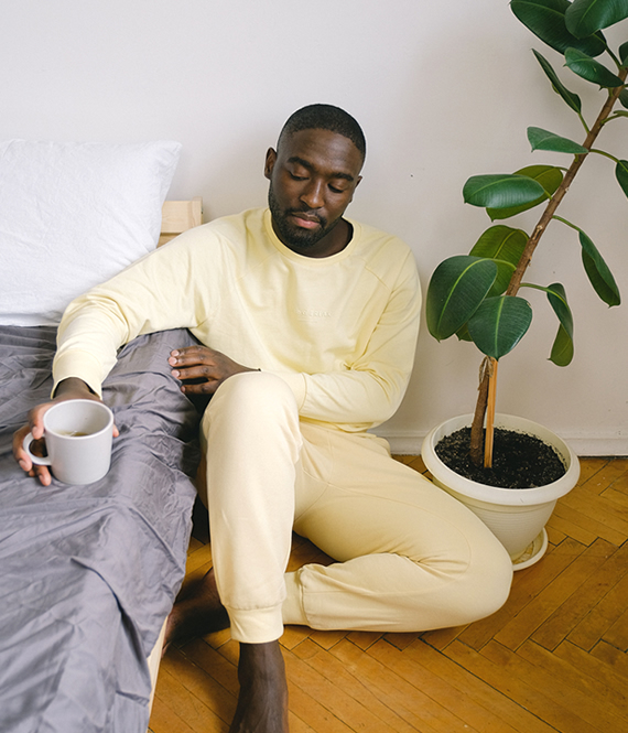 upset black man doing mindfulness activities