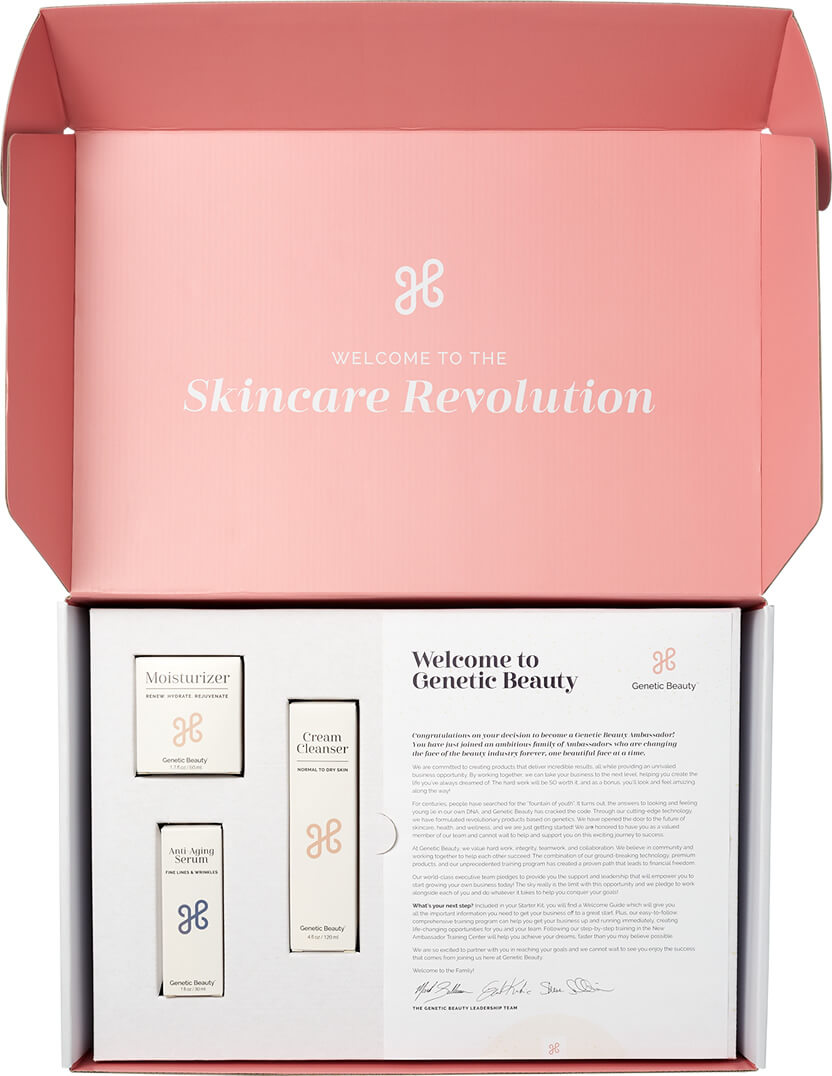 Genetic beauty review of anti aging skincare products in a pink box