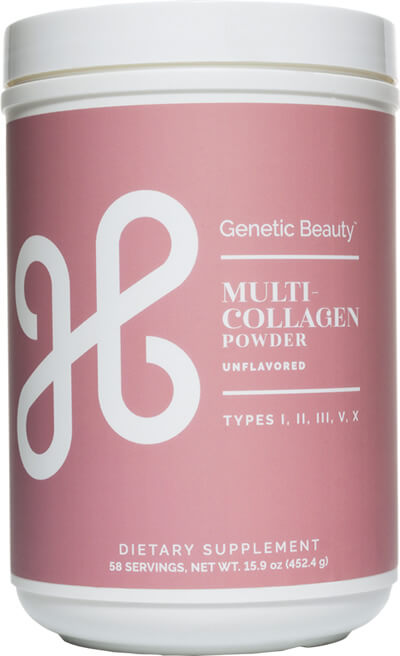 Genetic Beauty review of collagen powder for skincare, pink box