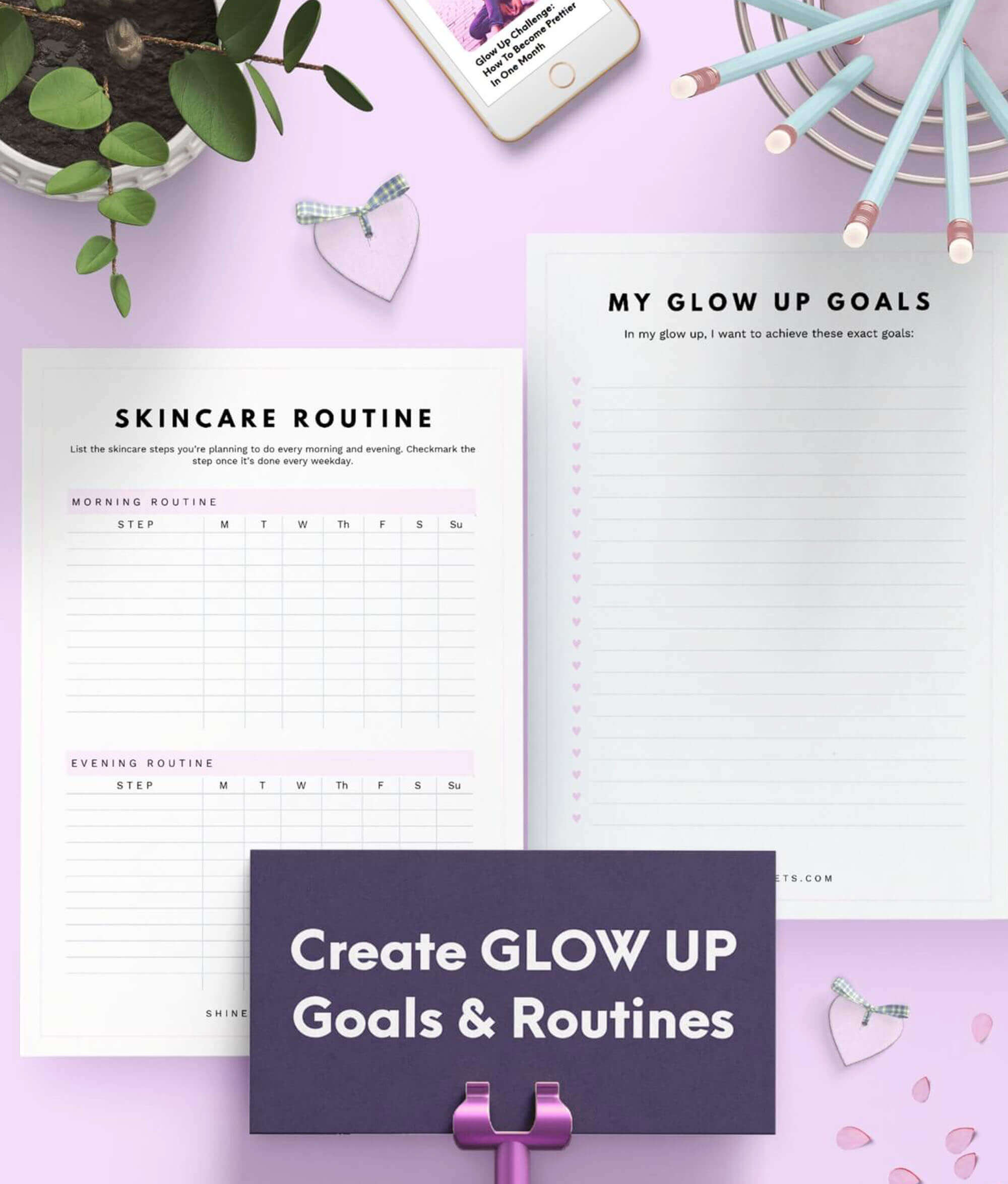 glow up planner printable skincare routine and glow up goals