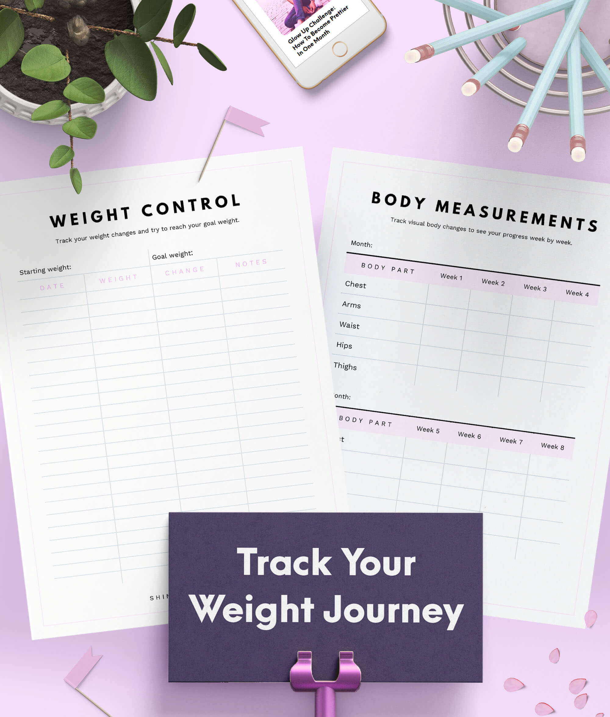 glow up planner weight loss printables and body measurements