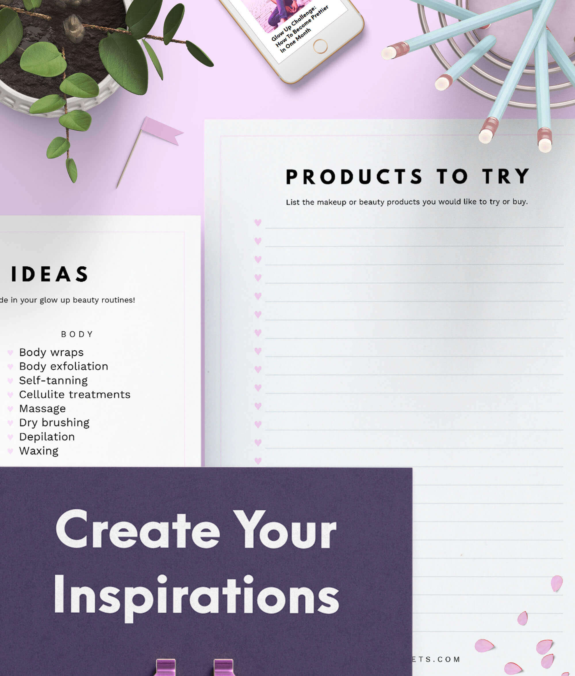 glow up planner pages examples to print