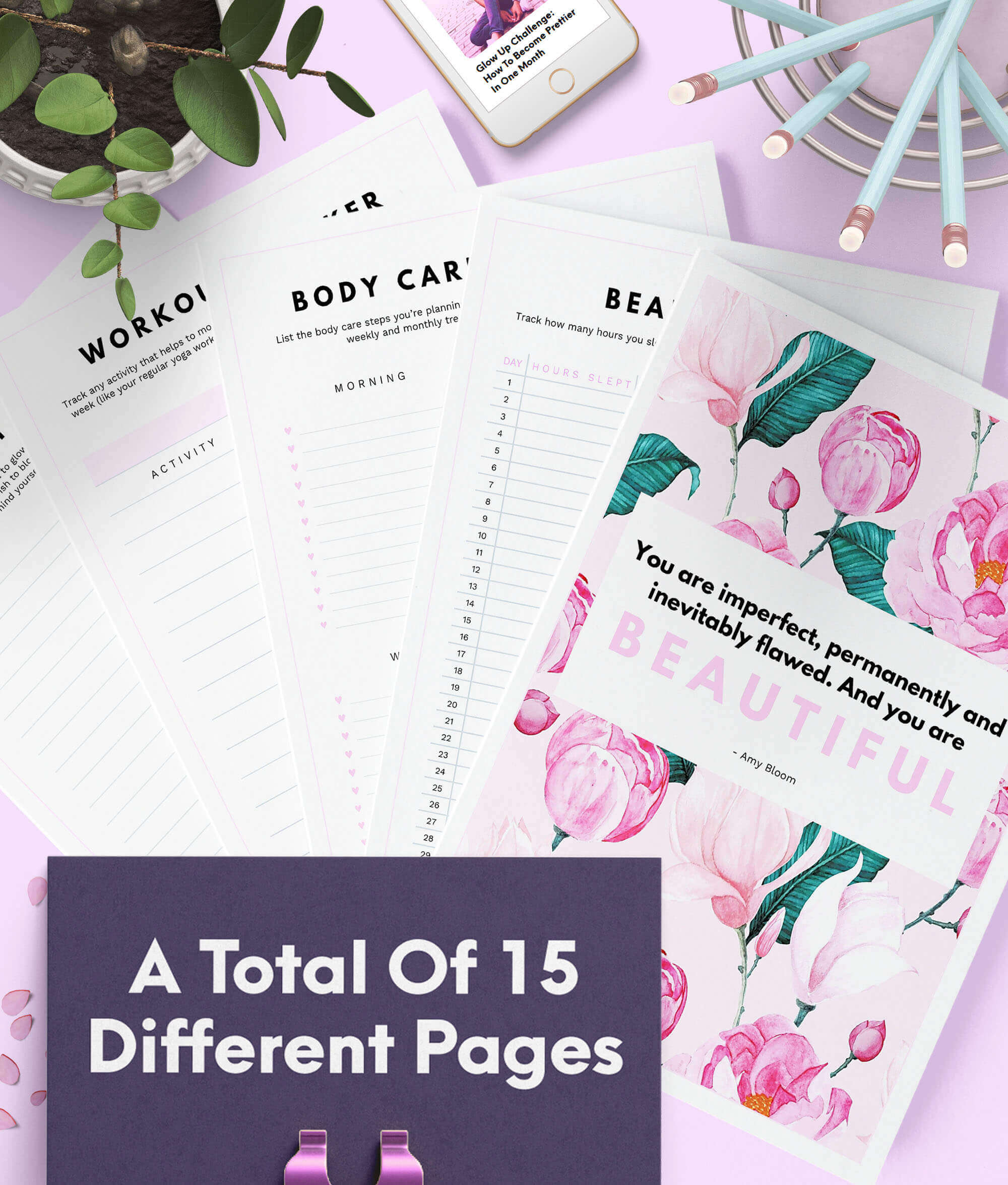 free printable Glow Up Planner pages
