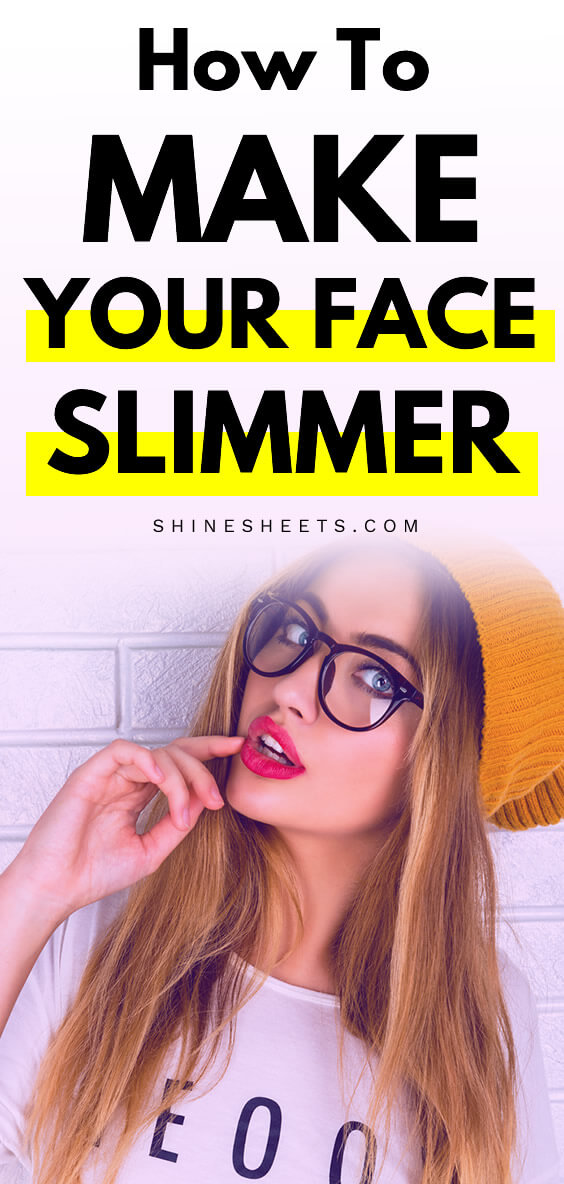 pretty woman with glasses shows how to get a slimmer face with face excercises