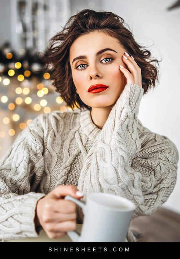 confident brunette woman looks proud of herself