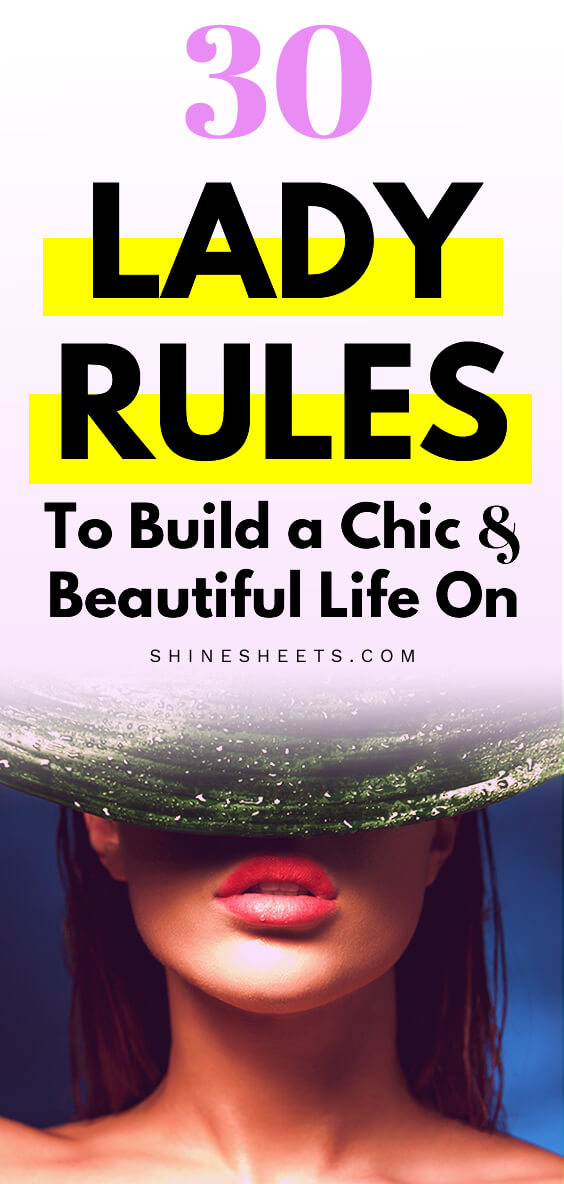 Woman with peachy lips shows how to be a lady with lady rules